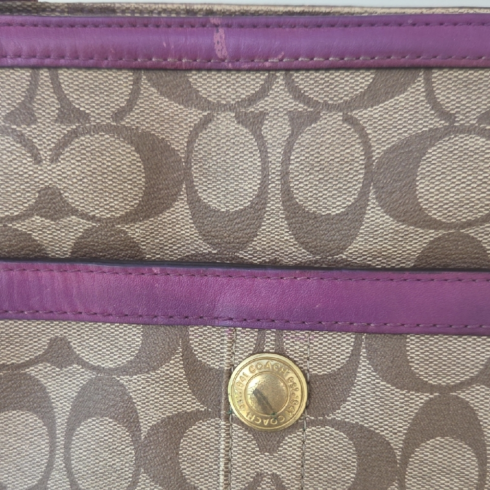 Coach Brown Purple Vintage Signature Coated Canvas Tote - Picture 5 of 16